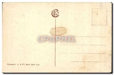 Pejzaż jesieni z jeziorem i domem — Wydawnictwo E. K. & C°, Paryż, seria 1977 — Rewers