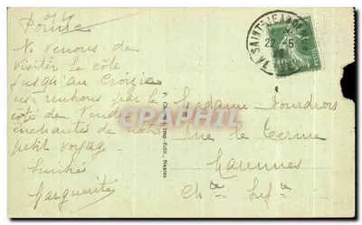 Pornic (Loire-Inf.) — L'anse aux Lapins à l'Entrée du Port — Le Château et la Ville. Éditeur : F. Châtel - P. P. - Nantes. — Verso