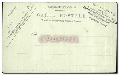 Cap d'Antibes — O Hotel do Cap — LEJEUNE, Costureiro, 8, Boulevard dos Italianos, Paris — Verso