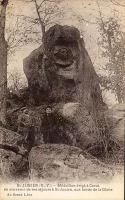 St-Junien (H.-V.) — Médaillon erigido a Corot às margens da Glane — Au Grand Livre
