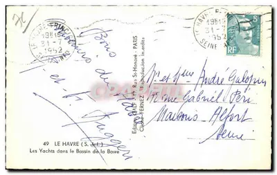 Yachten im Bassin de la Barre — Le Havre — Edition Galf — Nr. 49 — Rückseite