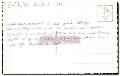 Chalet Raeflaub — Saanen — editor Perrochiet, n° 12331 — Verso