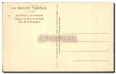 Nantes — Kasteel van de Hertogen van Bretagne, Bakhofstoren — Edities d'Art Yvon, Parijs — Achterkant