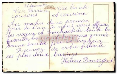 Dwie wróble na gałęzi jesionu — 'Heureuse Année' — wydawca DUFOR, nr 351 — Rewers