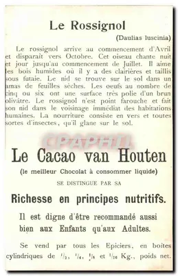 Stara pocztówka Ptaki Birds Czekolada Van Houten Cacao — Rewers