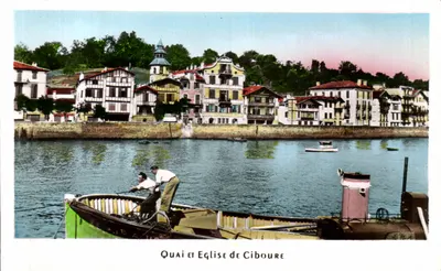 Quai e Igreja de Ciboure — vista do porto com barco — L. Chatagneau, Bordeaux