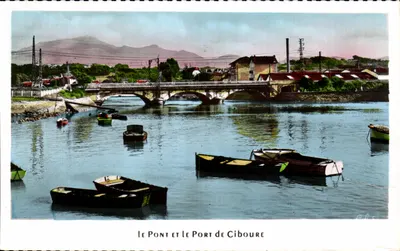 Bilhete postal antigo O Ponte e o Porto de Ciboure