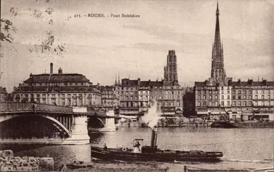 Rouen - Pont Boieldieu — vista do rio com navio a vapor — editor Cartes 'La Cigogne' n°415