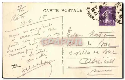 Rouen - Pont Boieldieu — vista do rio com navio a vapor — editor Cartes 'La Cigogne' n°415 — Verso
