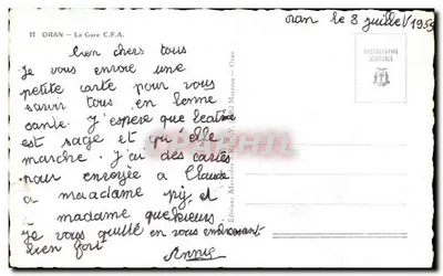 Oran — Gare C.F.A. — Éditeur Alexandre SIRCAU — N° 11 — Verso