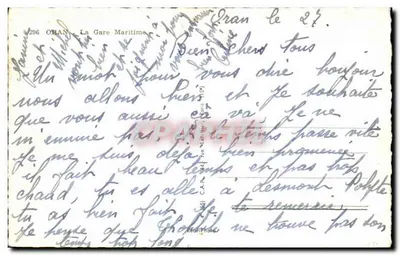 Orán - La Estación Marítima — Servicio de Paquetes Postales — editor C.A.P. n°296 — Reverso