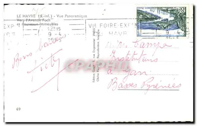Stara pocztówka Le Havre Widok Panoramiczny w kierunku Alei Foch — Rewers