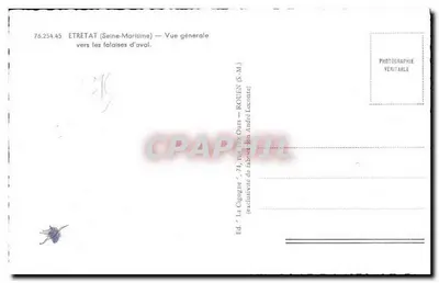 Étretat — Vista geral em direção às falésias de baixo — A Cegonha, editor Rouen André Lecoute — Verso