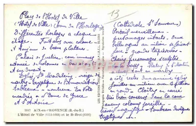 Aix-en-Provence — Hotel de Ville e Torre da Relógio — Edições Rellae — Verso