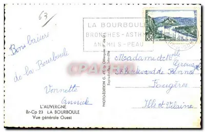 Visão geral de La Bourboule — Auvergne — editor L'Auvergne, Br-Cp 23 — Verso