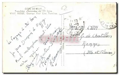Trincheiras alemãs de primeira linha — Vimy Ridge — Éditions Fauel & Béthune, n°62 — Verso