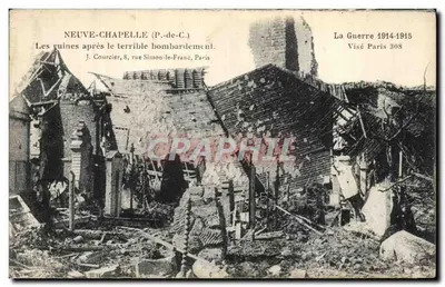 Neuve-Chapelle (P.-de-C.) — As ruínas após o terrível bombardeio — J. Courcier, 8, rue Simon-le-Franc, Paris
