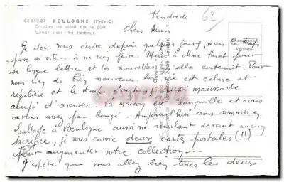 Zachód słońca nad portem — Boulogne-sur-Mer — Wydawca La Cigogne, nr 62150.07 — Rewers