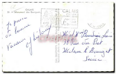 Monument Bourgeois — Calais — Wydawca Fauchois, seria 62 — Rewers