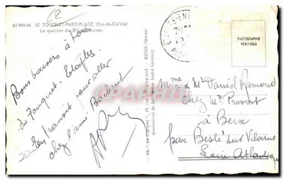 Le Touquet-Paris-Plage — bairro do Village Suisse — éd. La Cigogne n° 62 999.54 — Verso