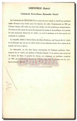 Grenoble (Isère) — Catedral de Nossa Senhora (Conjunto Oeste) — Coleção da Kolarsine e da Solution Pautauberge, 4ª Série — Verso