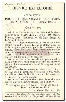Carta de visita Flores de Nossa Senhora de Montligeon (flores secas) — Verso