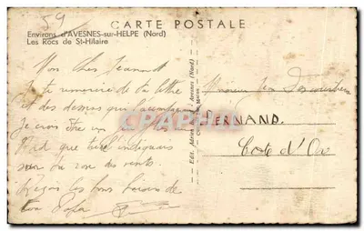 Bilhete postal antigo Environs d'Avesnes-sur-Helpe (Nord) Les Rocs de St Hilaire — Verso