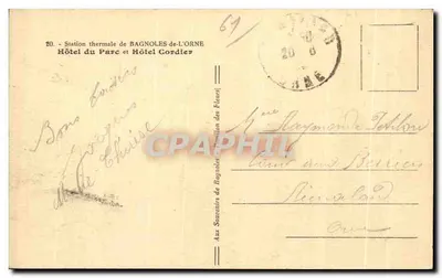 Bagnolles-de-l'Orne — Estación termal y Hotel du Parc — Hotel Cordier — Editor: Aux Souvenirs de Bagnolles — Reverso