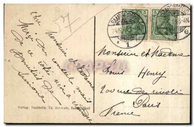 Saargemünd — Casino de oficiales del 5° regimiento de dragoneros bávaros — Editor: Buchhdlg. Th. Schwalb, Saargemünd — Reverso