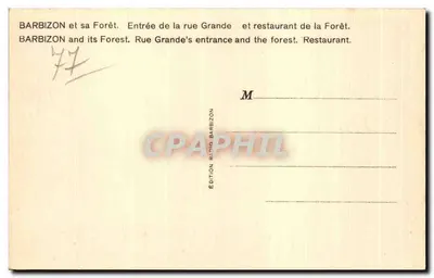 Barbizon e sua Floresta — Entrada da Rue Grande e restaurante da Floresta — Edição Radio Barbizon — Verso