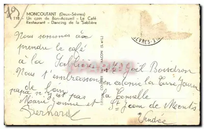 Moncoutant (Deux-Sèvres) — Um canto de Bon-Accueil - O Café - Dancing de la Sablière — Edições Collier (S. e L.) — Verso