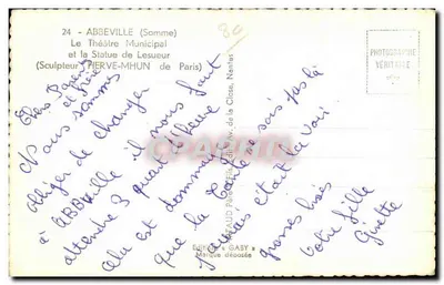 Abbeville (Somme) — Teatro Municipal e estátua de Lesueur — Éditions Gaby — Verso