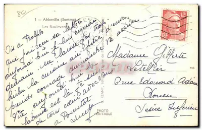 Abbeville (Somme) — Les Boulevards — Éditeur REANT — Verso