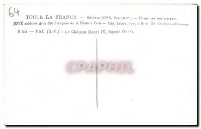 Zamek Henryka IV — fasada zachodnia — Wydawnictwo JOVÉ, Pau (B.P.) — Rewers