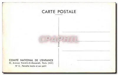 Fêmea canguru e seu filhote — COMITÉ NATIONAL DE L'ENFANCE, Paris — Verso
