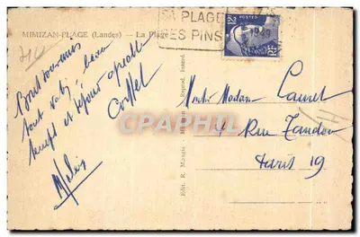 Bilhete postal antigo Mimizan Plage La Plage — Verso
