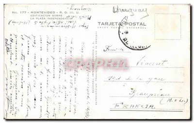 Stara pocztówka Montevideo Budowa nad Placem Niepodległości w Urugwaju — Rewers