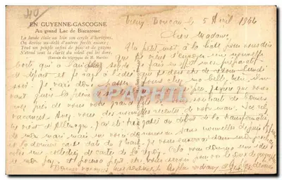 Lago de Biscarrosse — paisagem com ovelhas e hidroavião — E. Vicnès — Verso