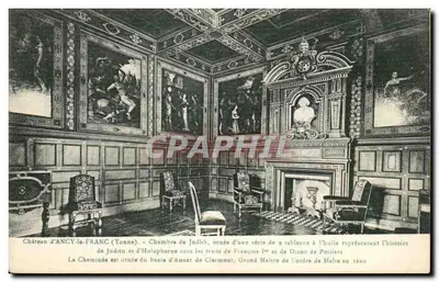 Castelo de ANCY-le-FRANC (Yonne) - Quarto de Judith - Série de 9 quadros a óleo e busto de Annet de Clermont