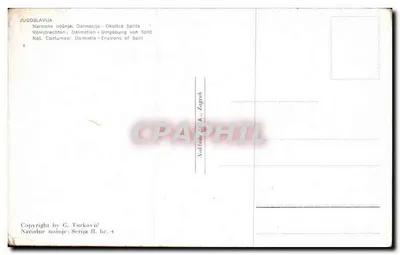 Mulher em traje folclórico — Dalmácia, arredores de Split — editor G. Turković, série II, n° 4 — Verso
