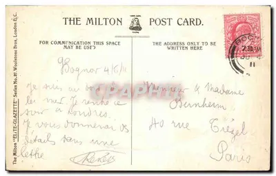 Bilhete postal antigo Bognor The sands — Verso