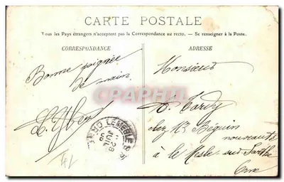 Bilhete postal antigo Pont d'Ouilly A Place do Mercado A Árvore da Liberdade Plantada em 1830 — Verso