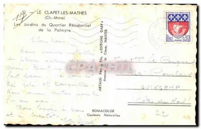 Ogród Rezydencjalnego Osiedla Palmyre — Le Clapet-les-Mathes — Wydawnictwo Gaby, Nantes — Rewers