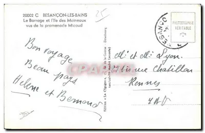 El dique y la isla de los Monjes — Besançon-les-Bains — Edición « La Cigogne » — Reverso