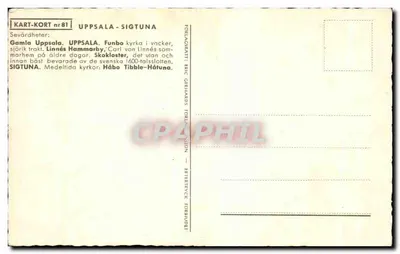 Uppsala - Sigtuna — Ilustrowana kartka pocztowa — Wydawca: Eric Ohrhands Förlag — Rewers