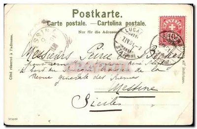 Bilhete postal antigo Vista da Igreja de Santa Maria dos Anjos em Lugano — Verso