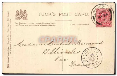 Liverpool. Lord Street — widok ulicy z tramwajem i pieszymi — Tuck's Post Card, nr 2084 — Rewers