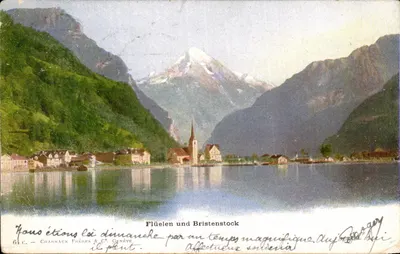 Flüelen und Bristenstock — vista do lago com igreja — Charnaux Frères & C°, Genève, n°61 C