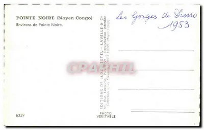 Les Gorges de Diosso — Environs de Pointe Noire (Moyen Congo) — Éditions de Lux Lavelle & Cie, n°6339 — Verso