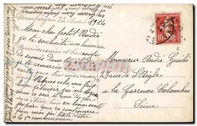 Arranjo de rosas e anjo — Aniversário 1914 — A.N. Paris 1605 — Verso